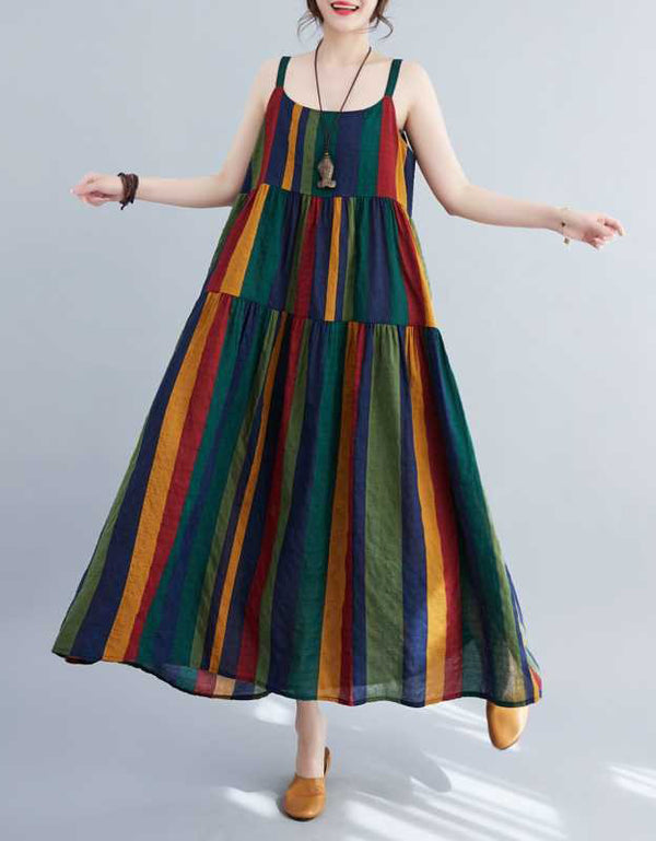 Vintage Loose Fit Colorful Linen Summer Dress