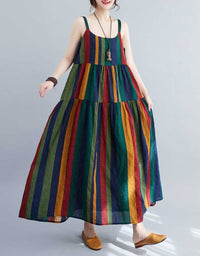 Vintage Loose Fit Colorful Linen Summer Dress