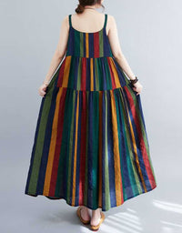 Vintage Loose Fit Colorful Linen Summer Dress