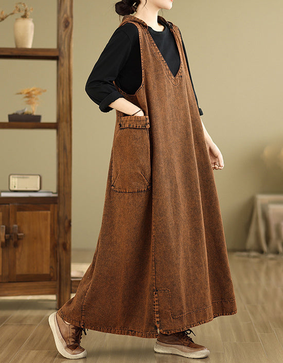 Vintage Loose Fit Denim Hoodie Dress