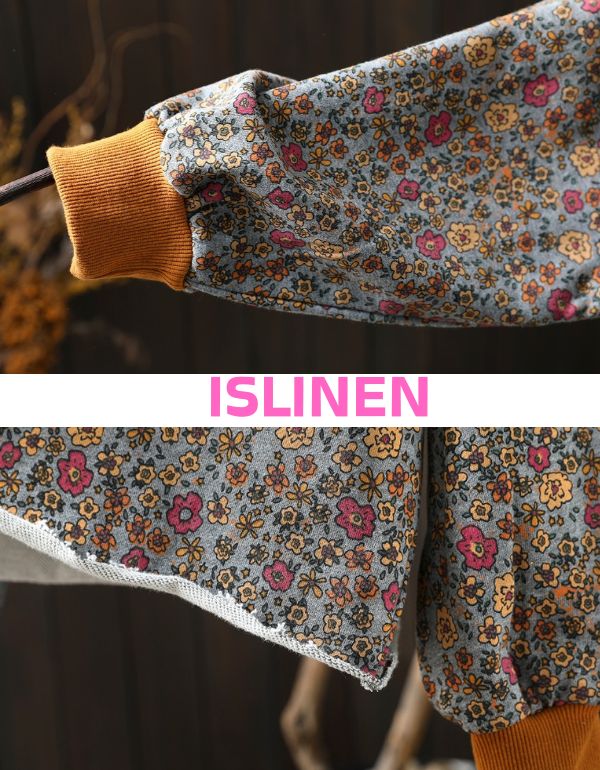 Vintage inspired floral sweatshirt women outfit styling close up