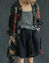 Vintage Loose Floral Linen Long Shirt