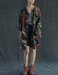 Vintage Loose Floral Linen Long Shirt
