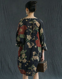 Vintage Loose Floral Linen Long Shirt