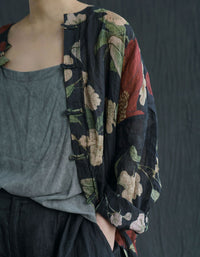 Vintage Loose Floral Linen Long Shirt