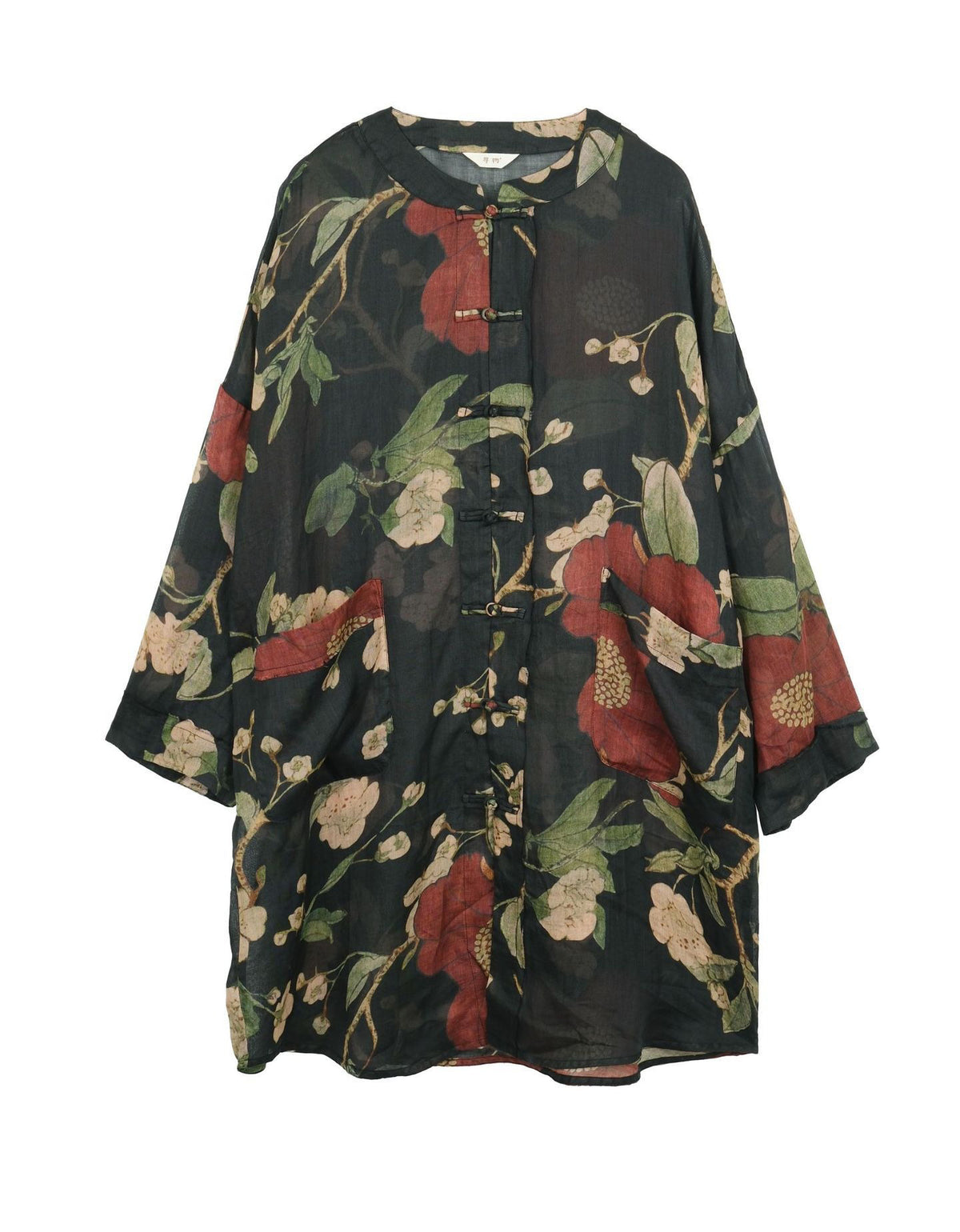 Vintage Loose Floral Linen Long Shirt