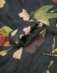 Vintage Loose Floral Linen Long Shirt