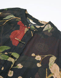 Vintage Loose Floral Linen Long Shirt