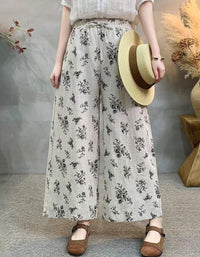 Women’s Summer Floral Pants – Lightweight Linen Wide Leg Trousers