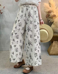 Women’s Linen Blend Floral Pants – Relaxed Fit Wide Leg Summer Wear