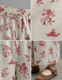 loose fit summer pants with drawstring waist and floral design