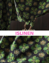 Close-up of relaxed fit botanical print linen blouse women