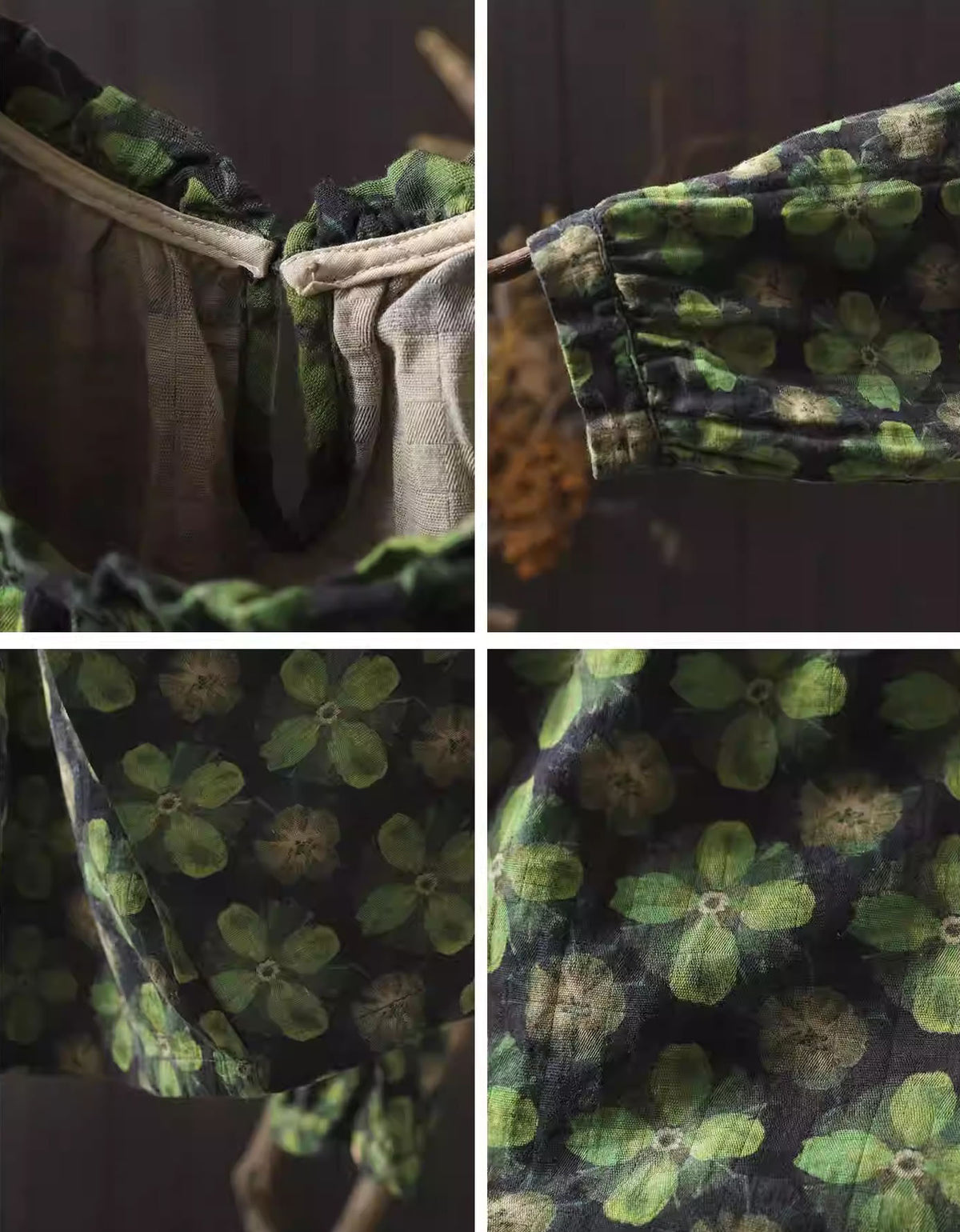 Botanical print breathable linen fabric texture