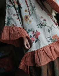 Floral embroidered linen dress for women in neutral tones