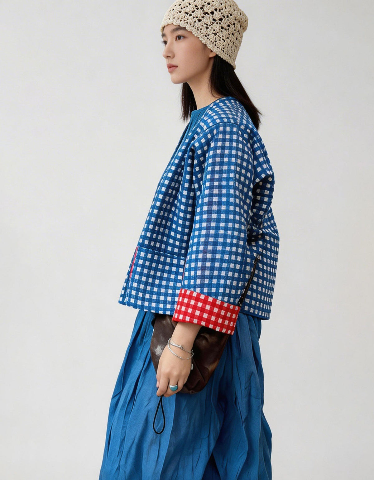 Reversible Gingham Jacket Women Casual Kimono Top