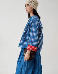 Reversible Gingham Jacket Women Casual Kimono Top