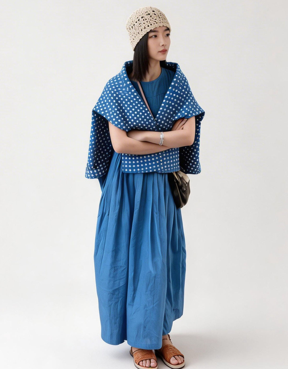 loose fit gingham jacket layered over dress women