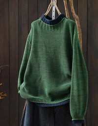 women’s green knitted sweater front view with ribbed turtleneck