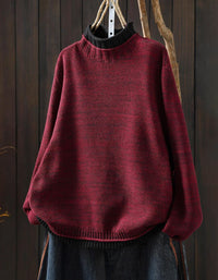 women’s red knitted sweater front view with ribbed turtleneck