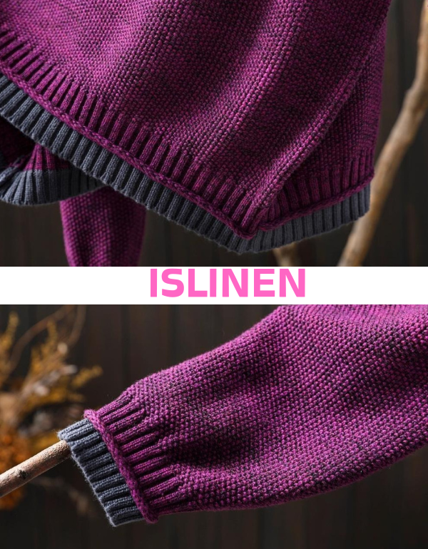 women’s purple knit pullover sweater relaxed fit long sleeve close-up