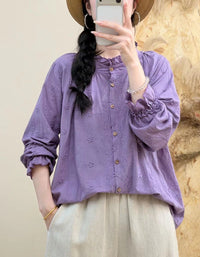 Bohemian Embroidered Cotton Blouse – Women's Loose Casual Top