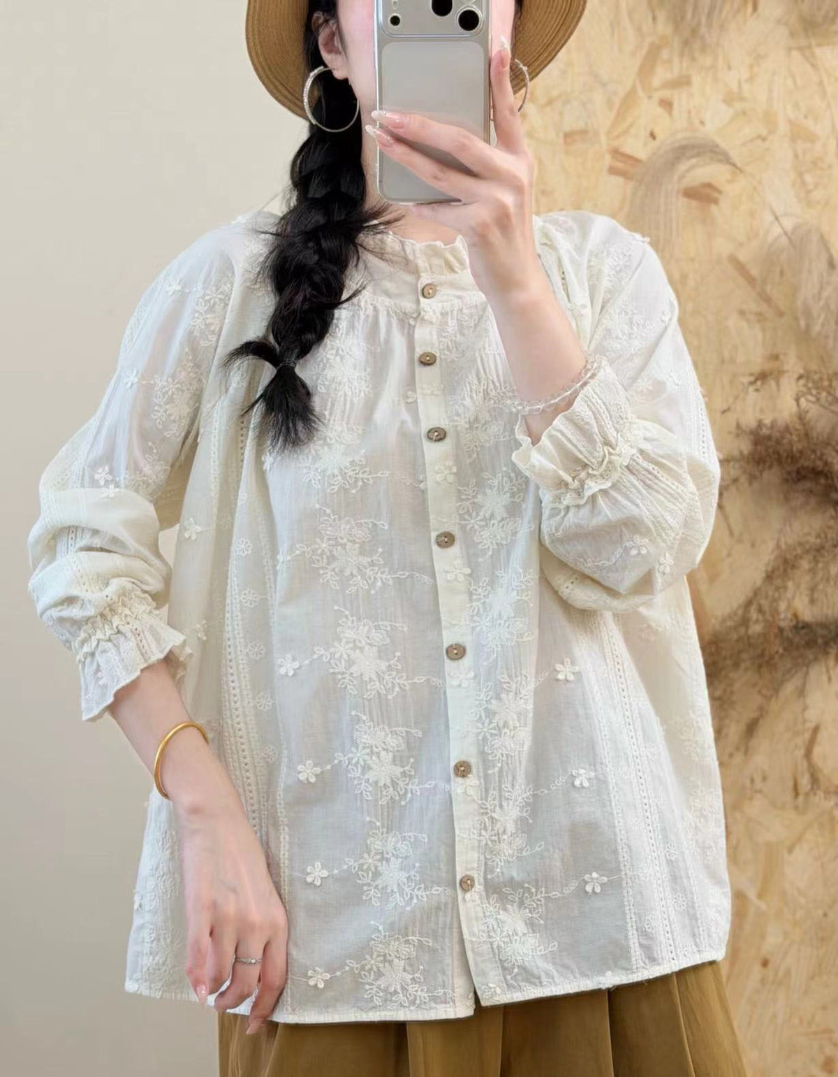 Women's Cottagecore Embroidered Blouse – Vintage Button Front Shirt