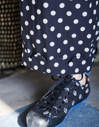 Comfortable women’s linen pants with classic polka dot pattern