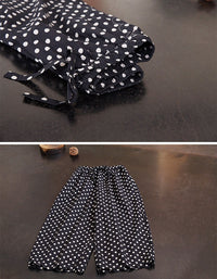 Close-up elastic waist polka dot linen pants 