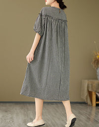 Vintage Gingham Dress Women – Soft Cotton Plaid Summer Casual Dress