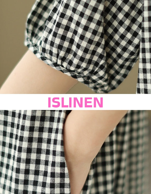 Casual Gingham Dress – Loose Fit Checkered Cotton Dress for Women