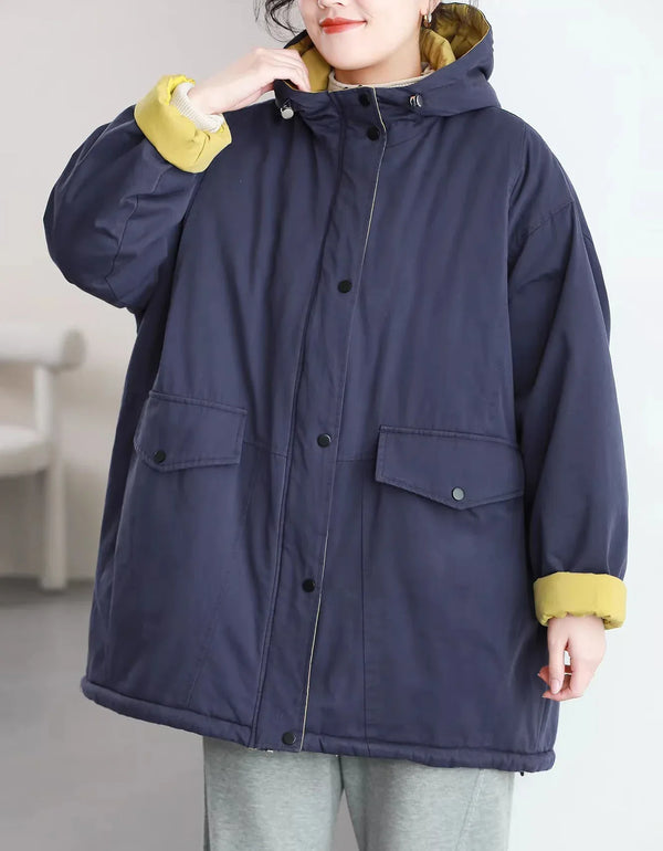 Vintage Loose Reversible Hooded Casual Parka - Islinen