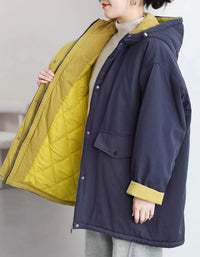 Vintage Loose Reversible Hooded Casual Parka - Islinen