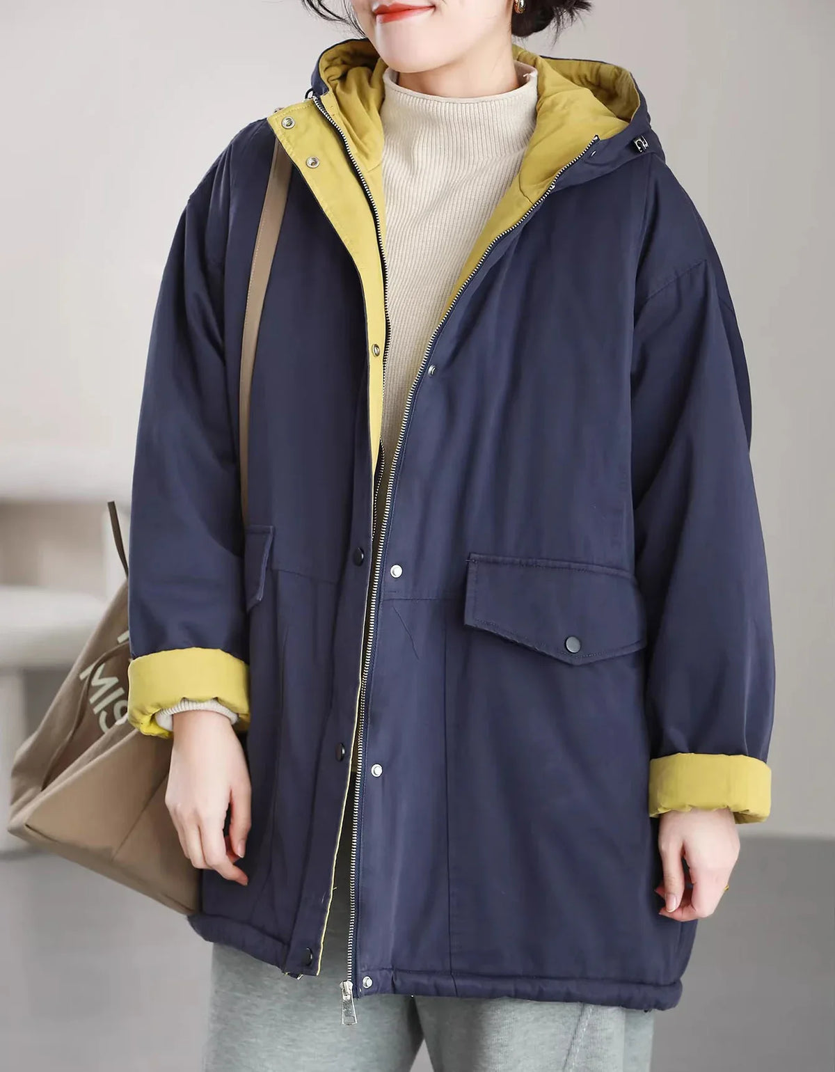 Vintage Loose Reversible Hooded Casual Parka - Islinen