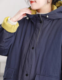 Vintage Loose Reversible Hooded Casual Parka - Islinen
