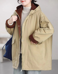 Vintage Loose Reversible Hooded Casual Parka - Islinen