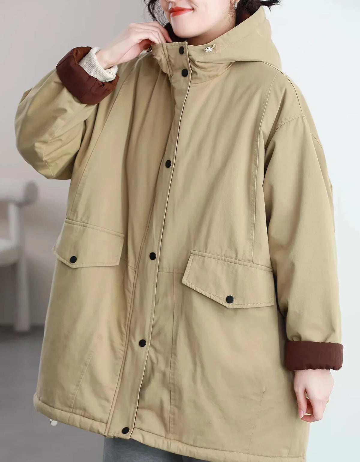 Vintage Loose Reversible Hooded Casual Parka - Islinen