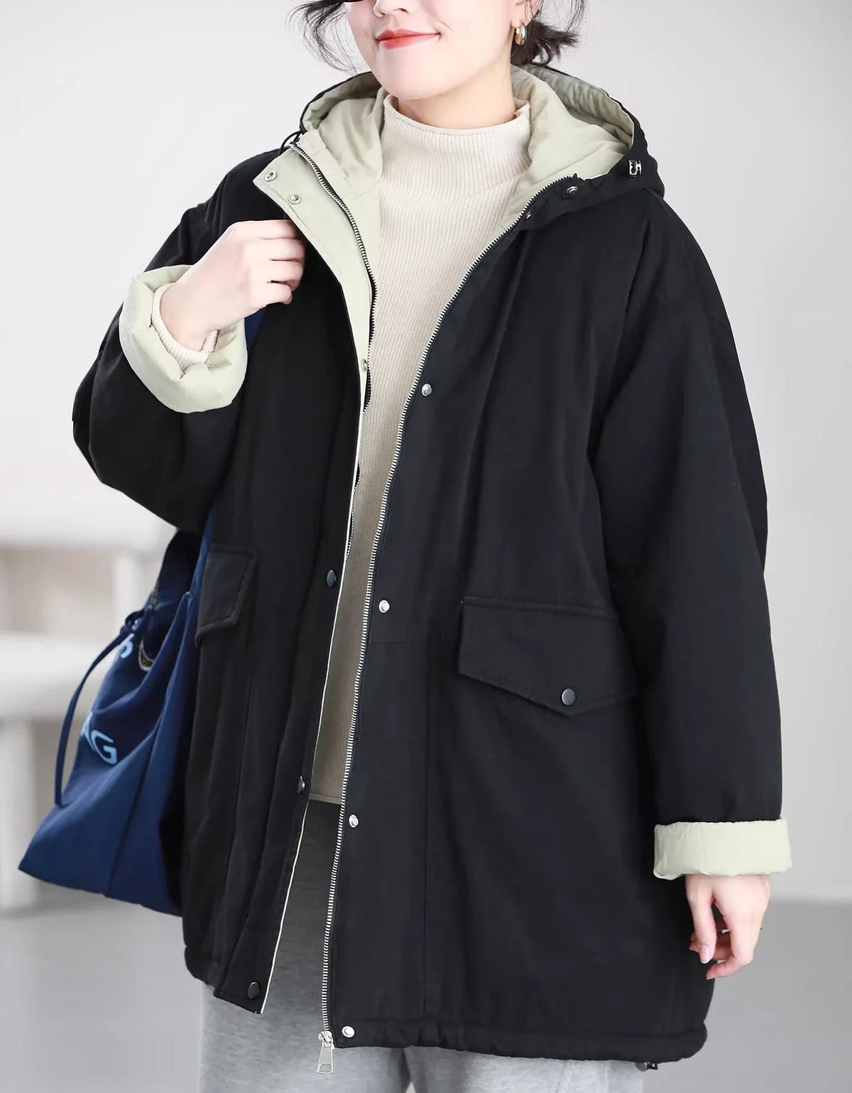 Vintage Loose Reversible Hooded Casual Parka - Islinen