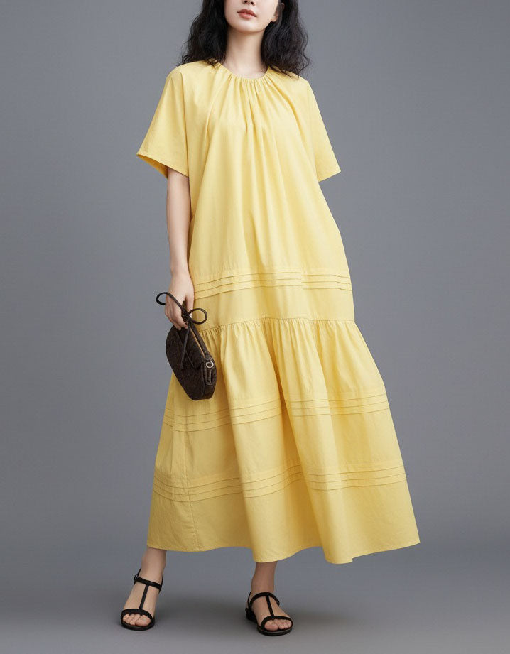 Women’s Oversized Yellow Cotton Maxi Dress Summer Casual