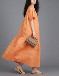 Vintage Orange Cotton Maxi Dress for Women Summer Wear