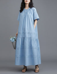 Women’s Oversized Blue Cotton Maxi Dress Summer Casual