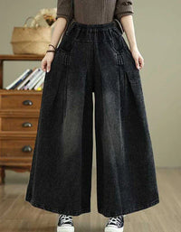 Vintage Loose Side Tie Wide Leg Denim Jeans - Islinen