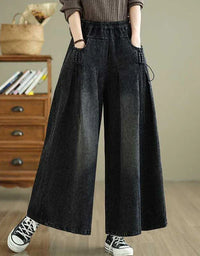 Vintage Loose Side Tie Wide Leg Denim Jeans - Islinen