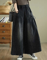 Vintage Loose Side Tie Wide Leg Denim Jeans - Islinen
