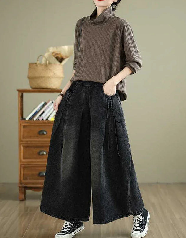 Vintage Loose Side Tie Wide Leg Denim Jeans - Islinen