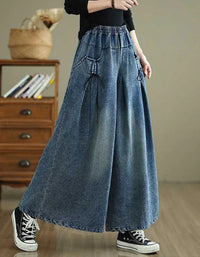 Vintage Loose Side Tie Wide Leg Denim Jeans - Islinen