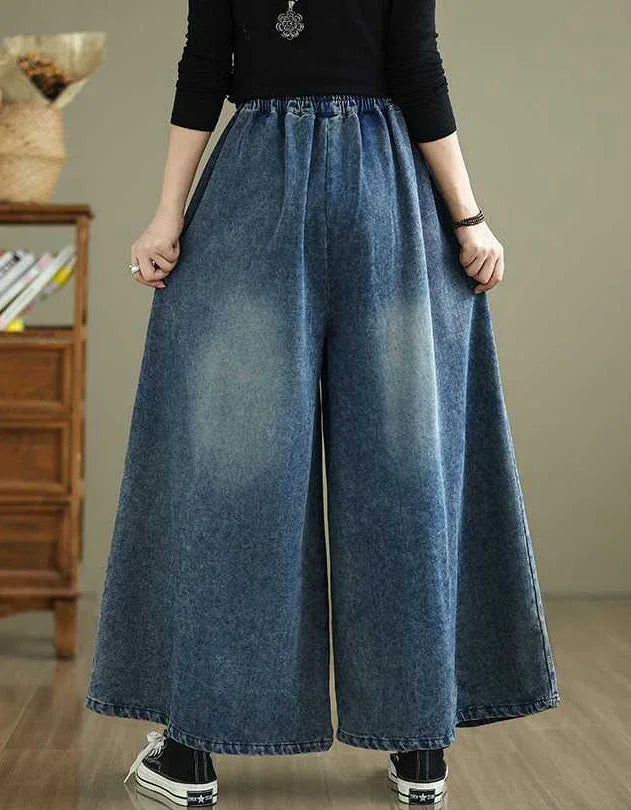 Vintage Loose Side Tie Wide Leg Denim Jeans - Islinen