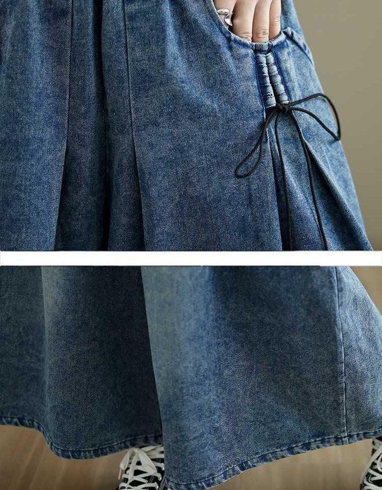 Vintage Loose Side Tie Wide Leg Denim Jeans - Islinen