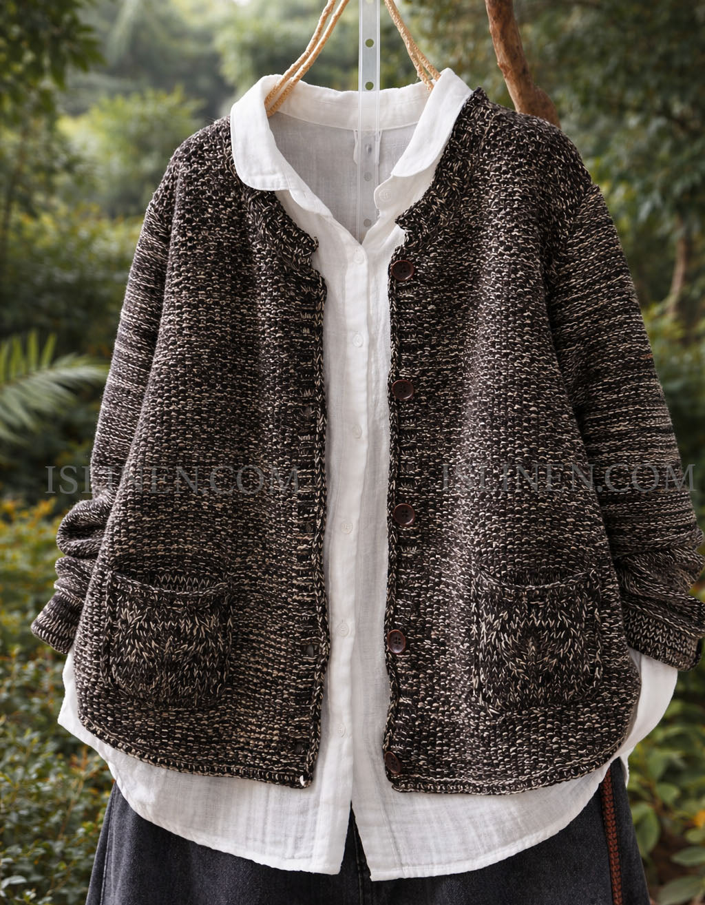 Relaxed fit knitted cardigan women casual sweater layering black