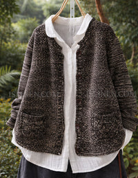 Relaxed fit knitted cardigan women casual sweater layering black