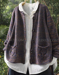 Relaxed fit knitted cardigan women casual sweater layering purple